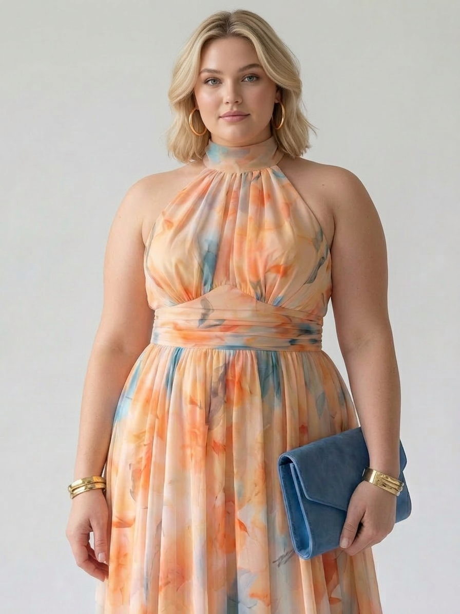 Elin | Soft Halter Midi Dress - Plus size model