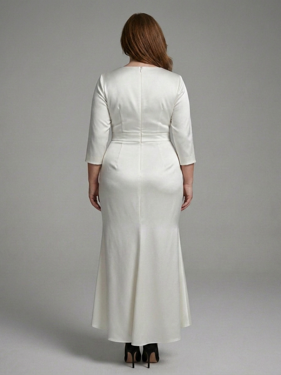 Celestine | Long Sleeve Midi Dress with Front Closure - Plus size model