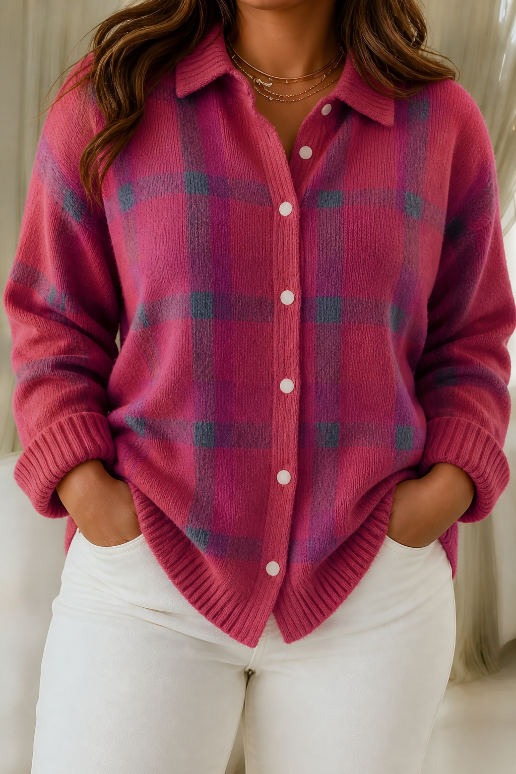 Camille | Plaid Cardigan - Plus size model
