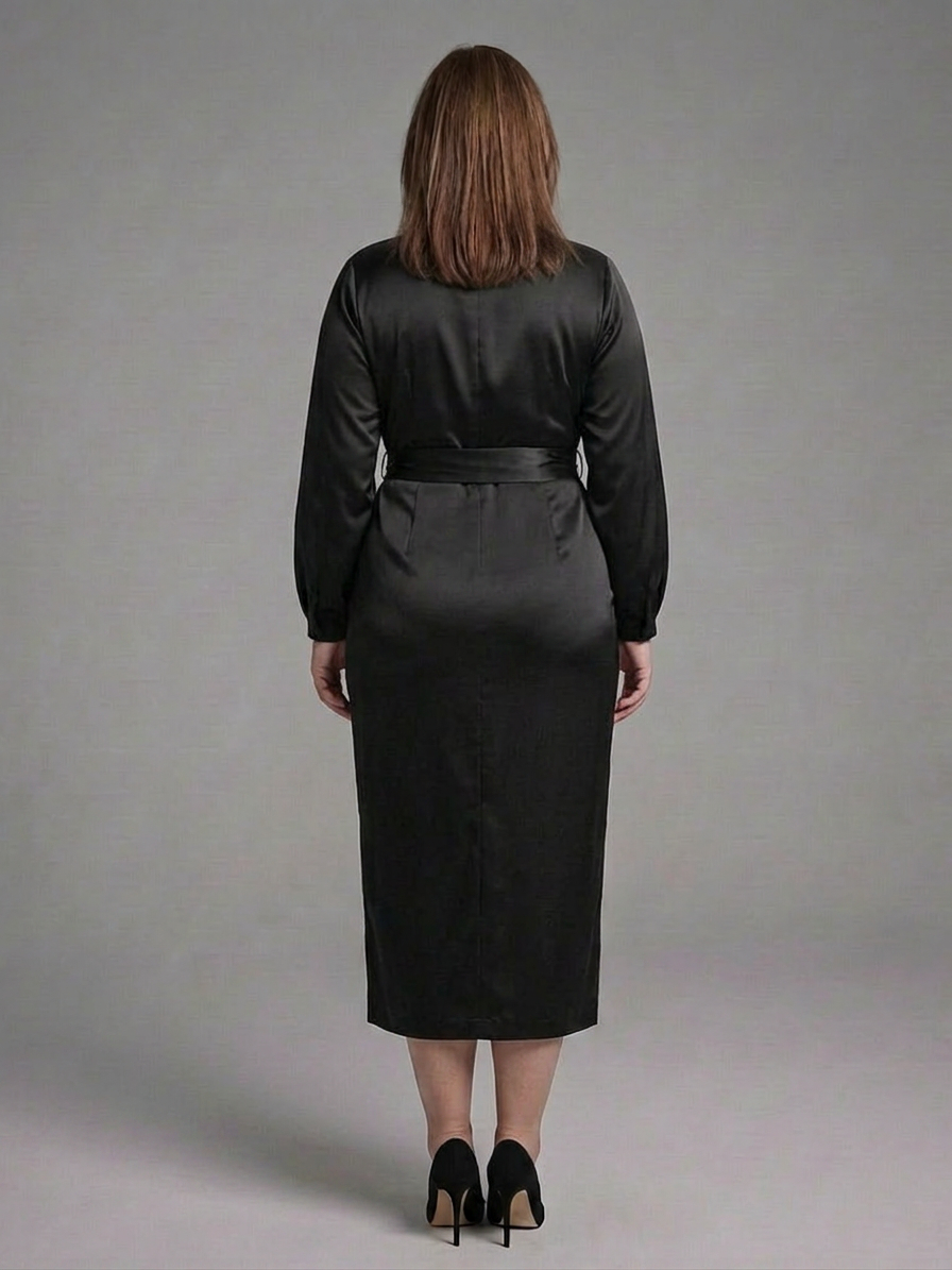 Alouette | Midi Dress with Long Sleeves and Side Closure - Plus size model