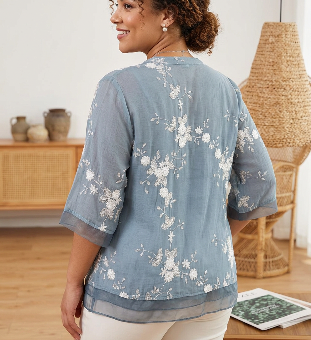 Mia - Pure Cotton Embroidered Shirt - Plus size model