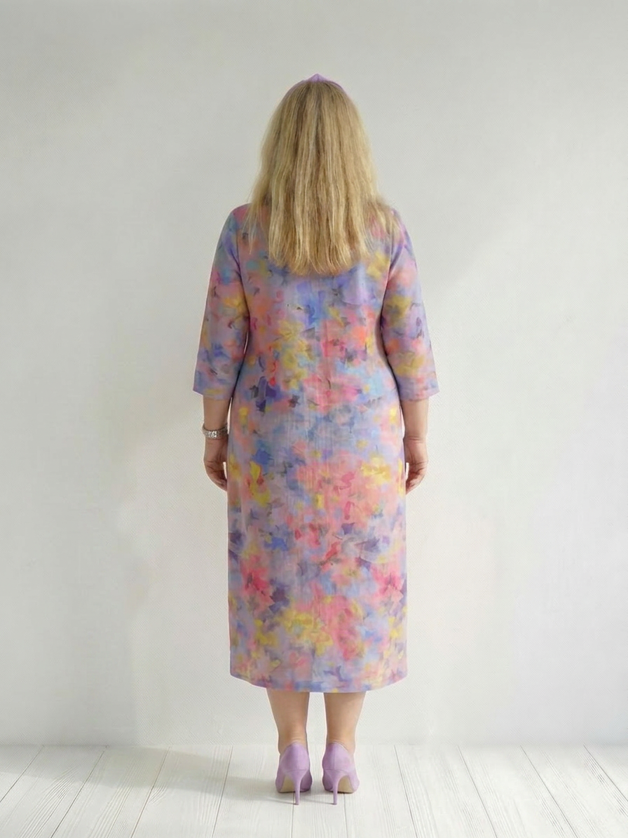Benson | Abstract Floral Midi Dress - Plus size model