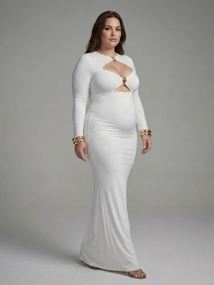 Jessamine | Maxi Dress with High Neck and Long Sleeves - Plus size model