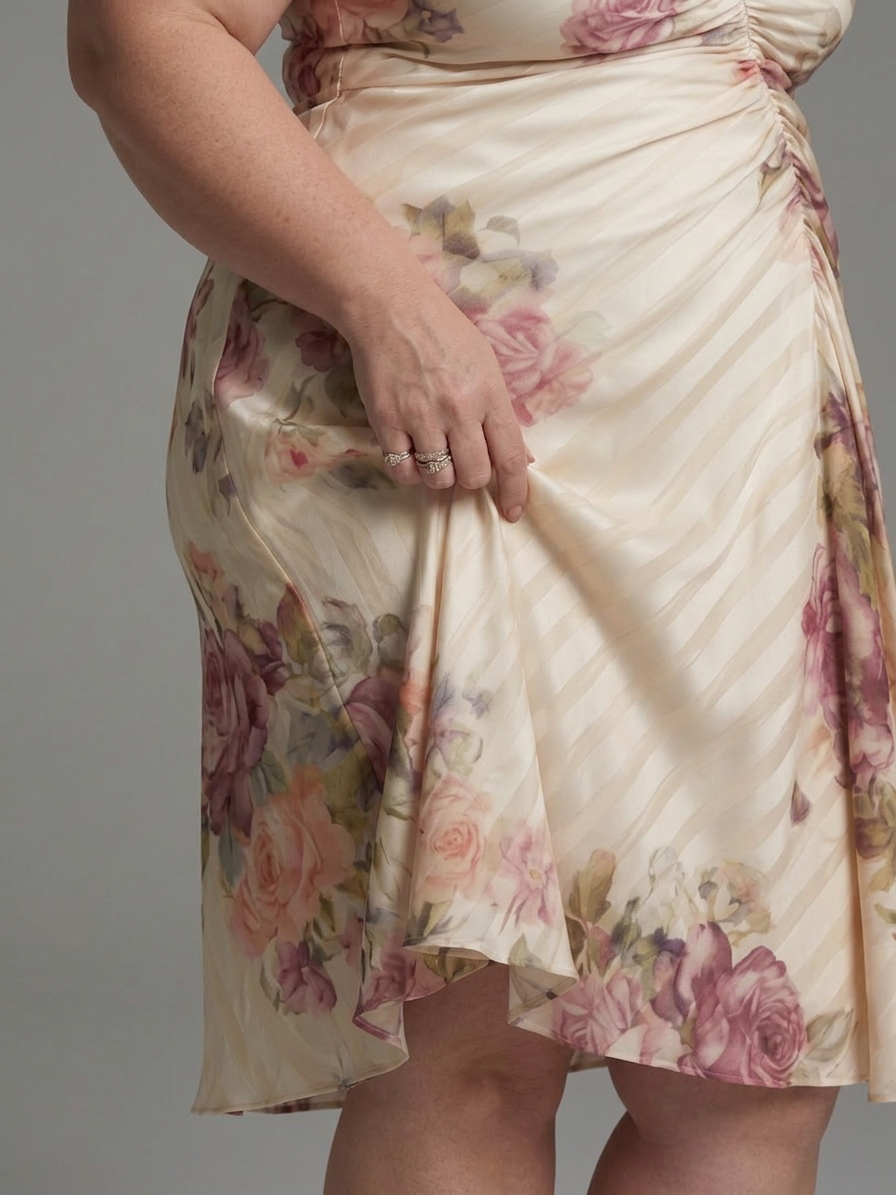 Katarina | Flutter Sleeve Wrap Floral Stripe Print Midi Dress - Plus size model