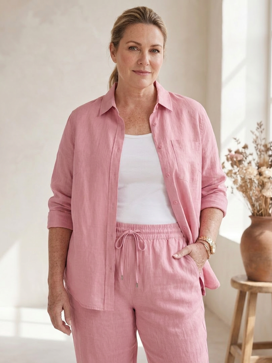 Noor | Long Sleeve Shirt Tapered Pants Set - Plus size model