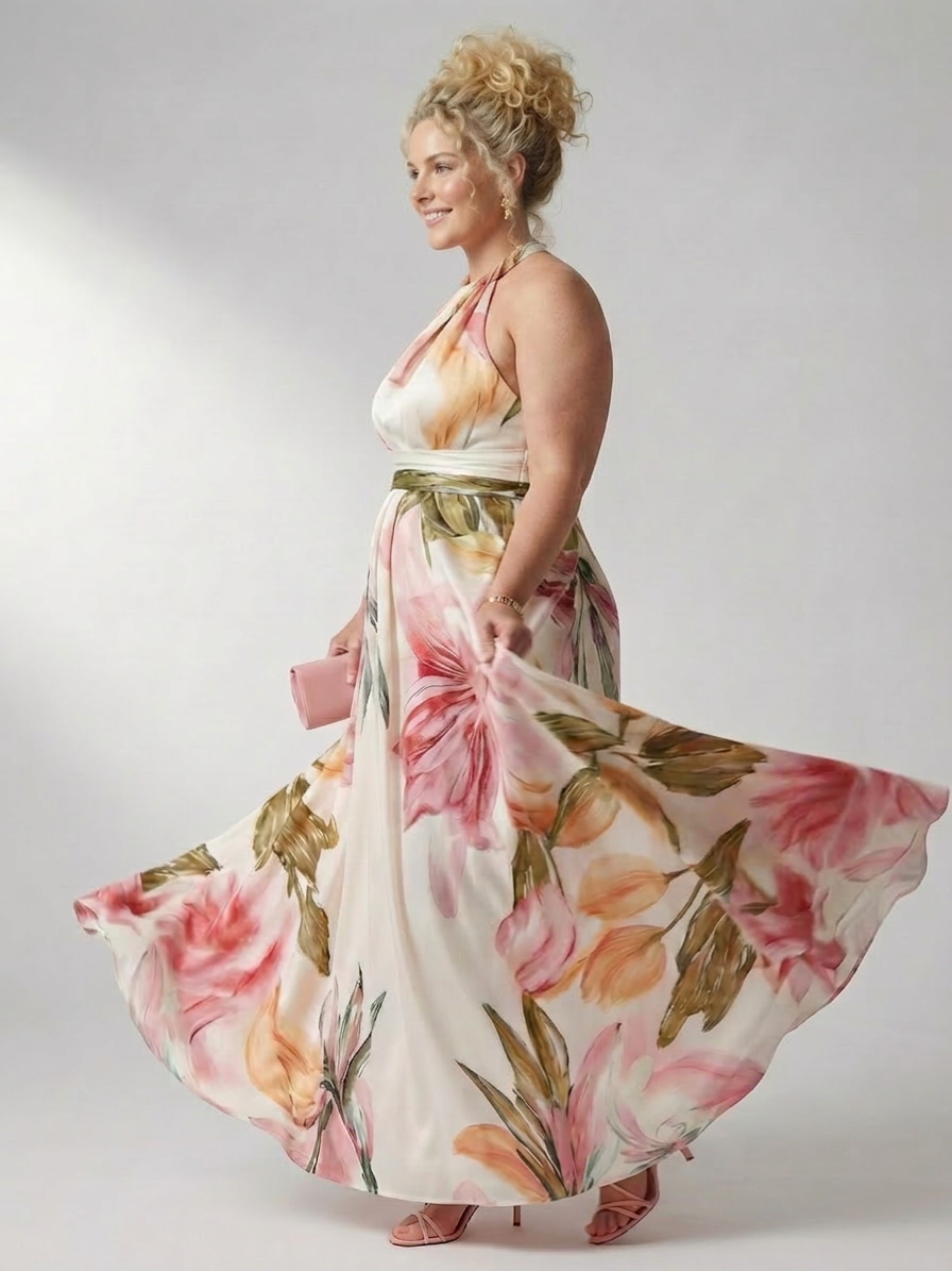 Amiel | Light Floral Maxi Dress - Plus size model