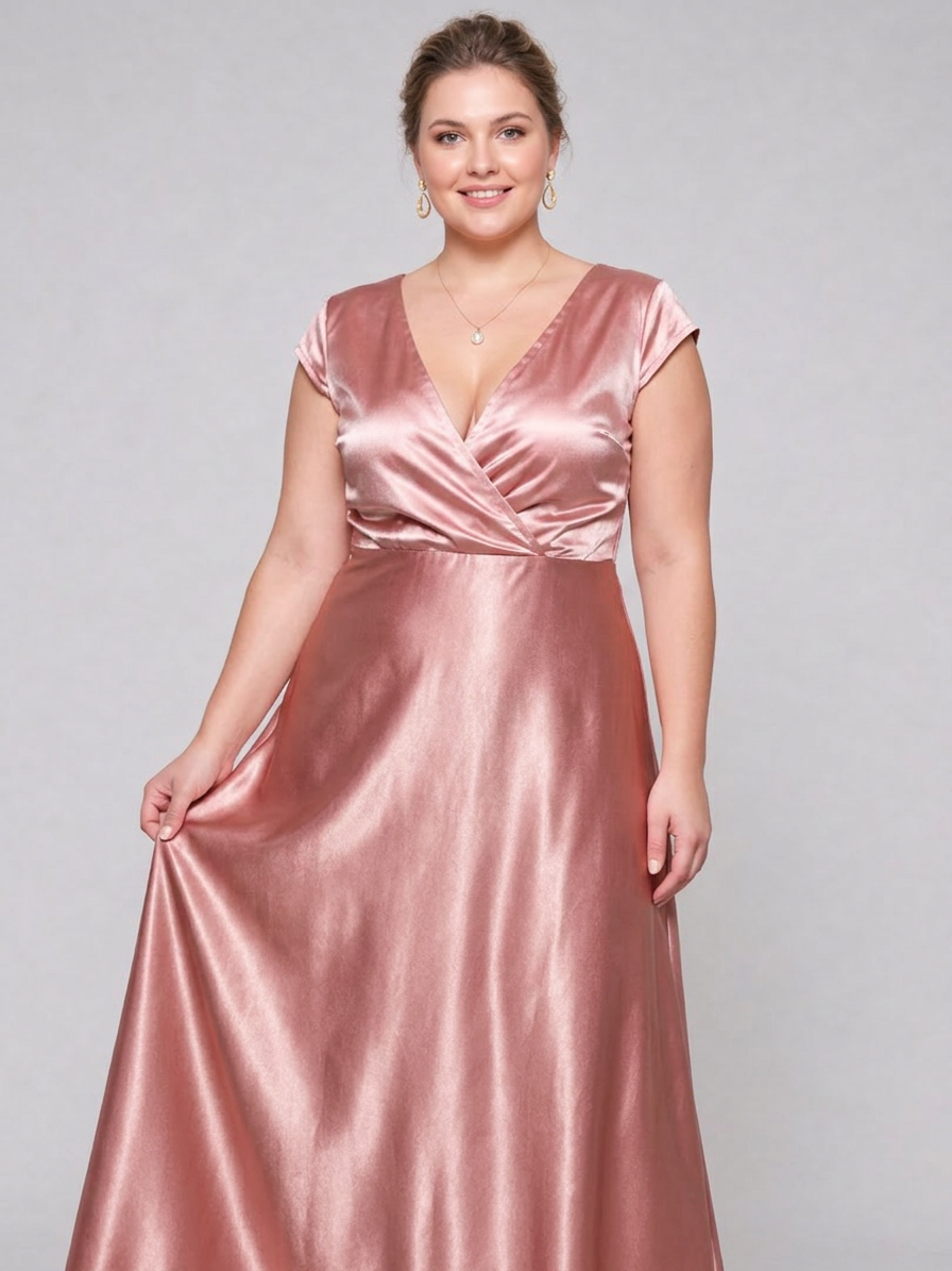 Samouse | Cap Sleeve Wrap Bodice Maxi Dress - Plus size model