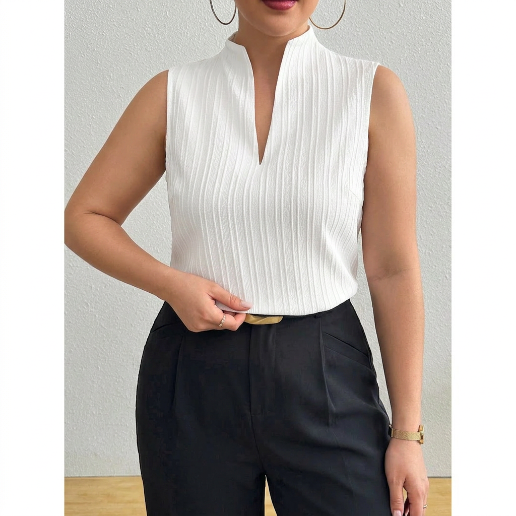 Amara | Striped Sleeveless Top - Plus size model