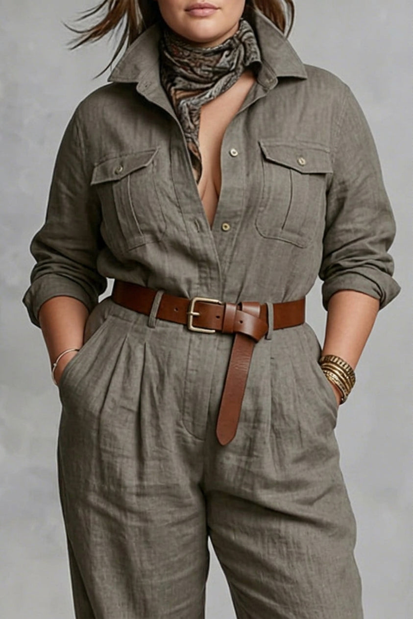 Jennifer - Cotton And Linen Shirt Jumpsuit - Plus size model