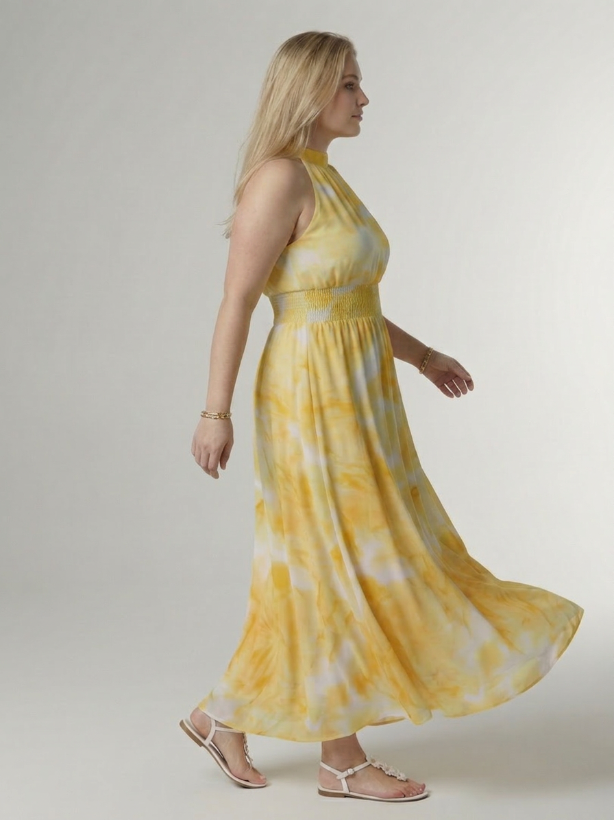 Sylin | Gathered Halter Midi Dress - Plus size model