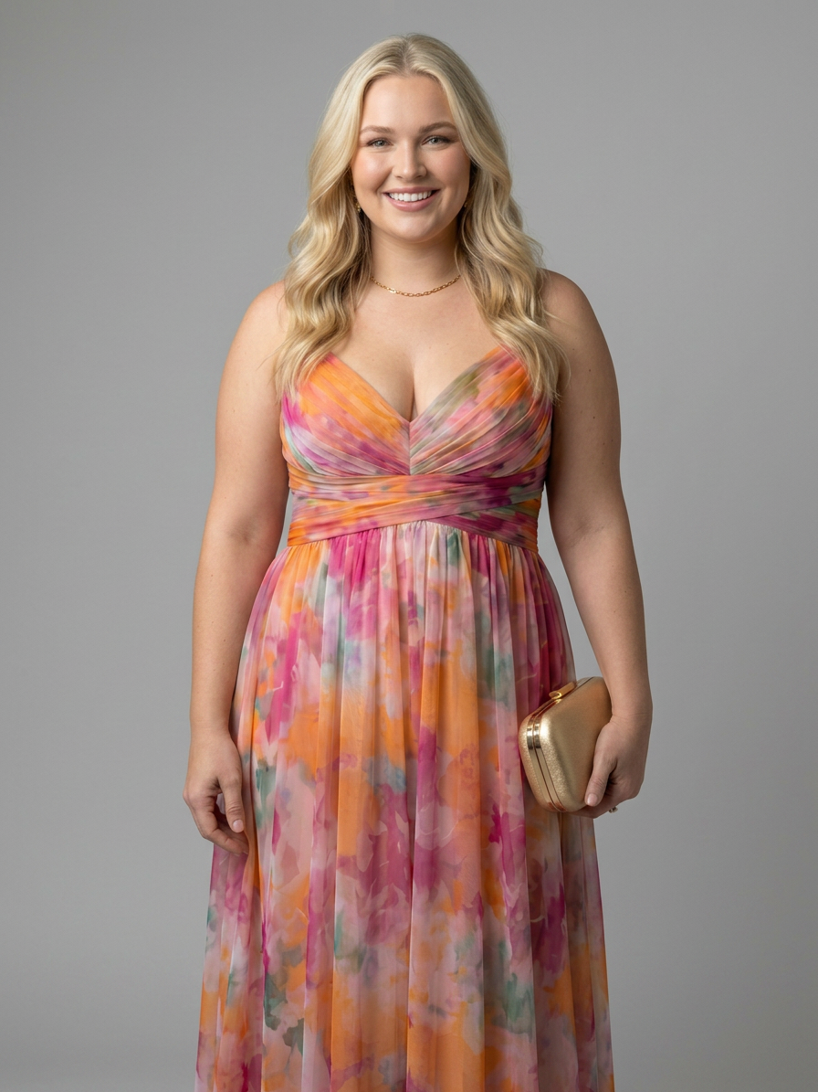 Giselle | Enchanted maxi dress with floral pattern - Plus size model