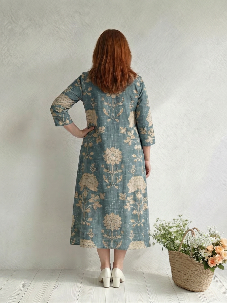 Skye | Gentle Shape Floral Midi Dress - Plus size model