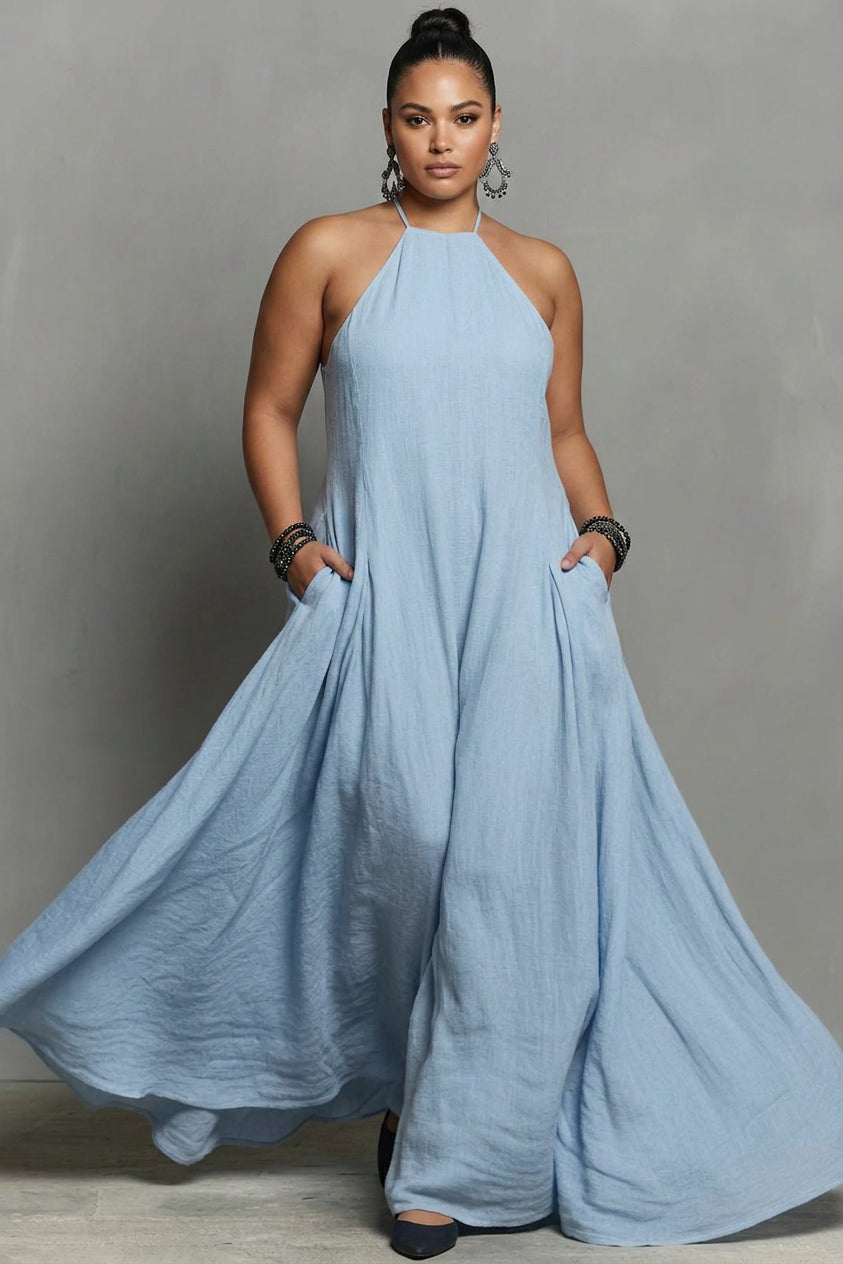 Lawson - Multi-Color Halter Open-Back Textured Maxi Dress - Plus size model