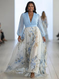 Madeleine | Stunning Floral Print V-Neck Maxi Dress - Plus size model