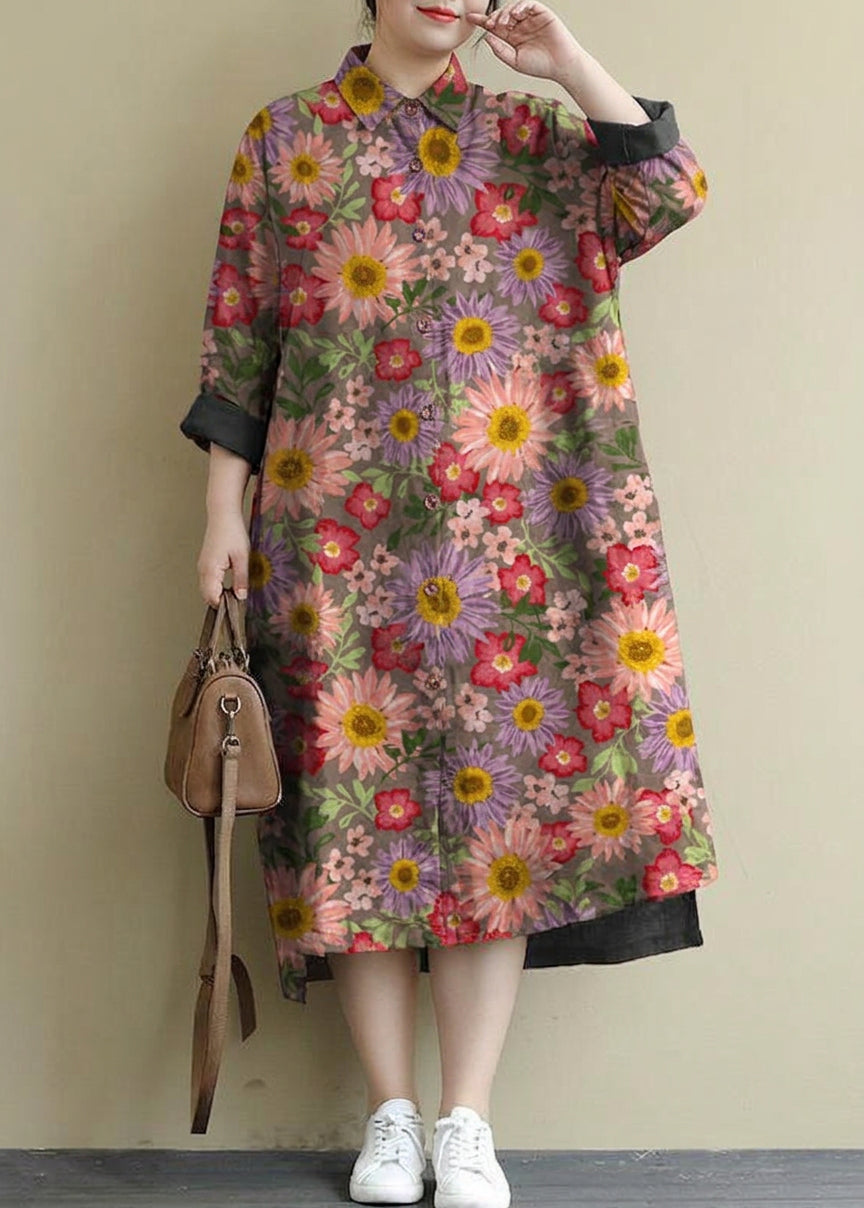 Sienna - Red Linen Shirt Dress Casual Oversize Spring Maxi Dresses - Plus size model