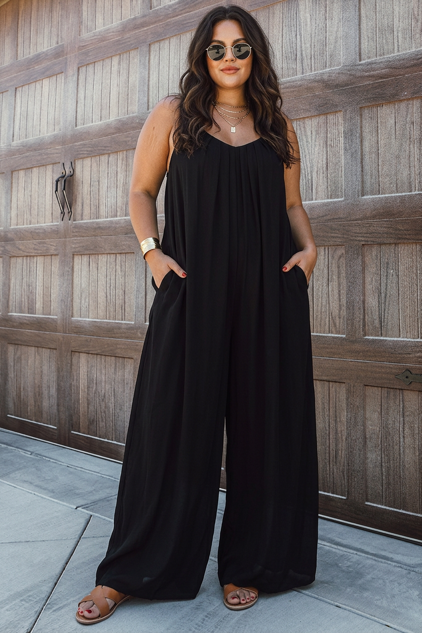 Lane - Classic Silhouette Pocketed Jumpsuit - Plus size model