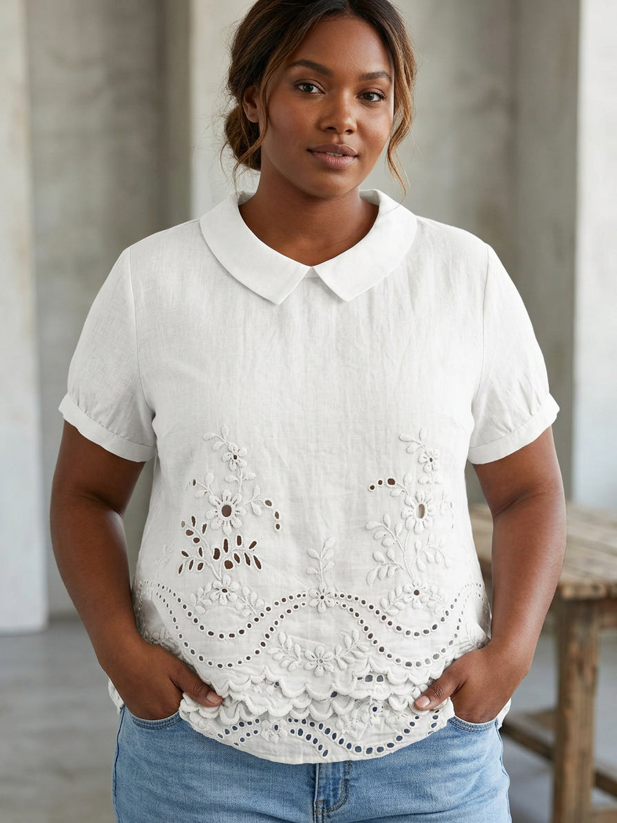 Lily | Floral Embroidered Shirt - Plus size model