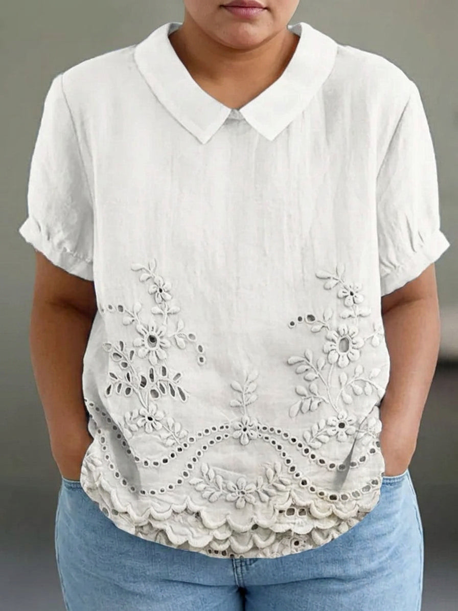 Amara | Embroidered Floral Shirt - Plus size model