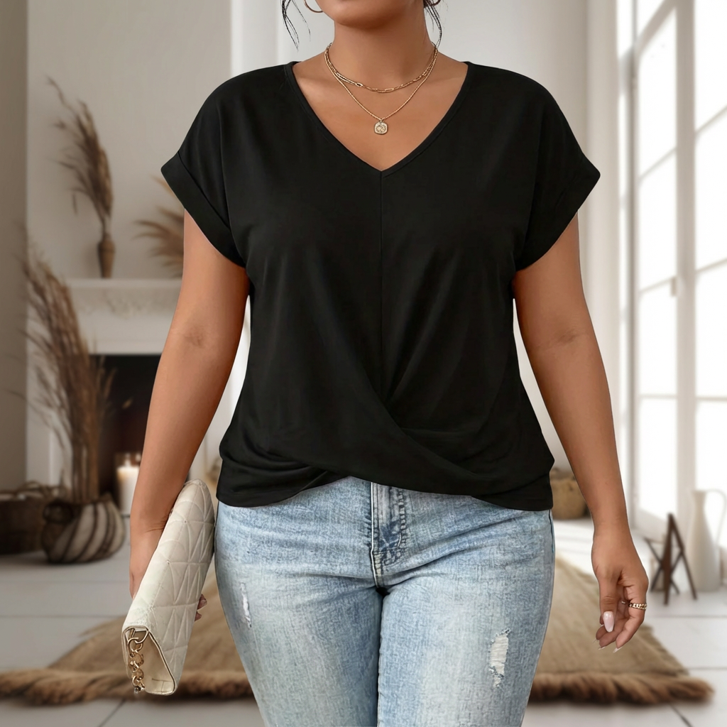 Elle™ | Casual Sweetheart Neck T-Shirt - Plus size model