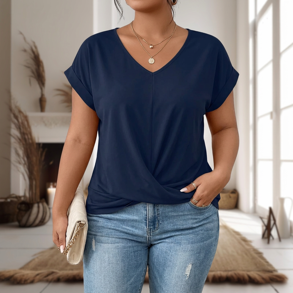 Elle™ | Casual Sweetheart Neck T-Shirt - Plus size model