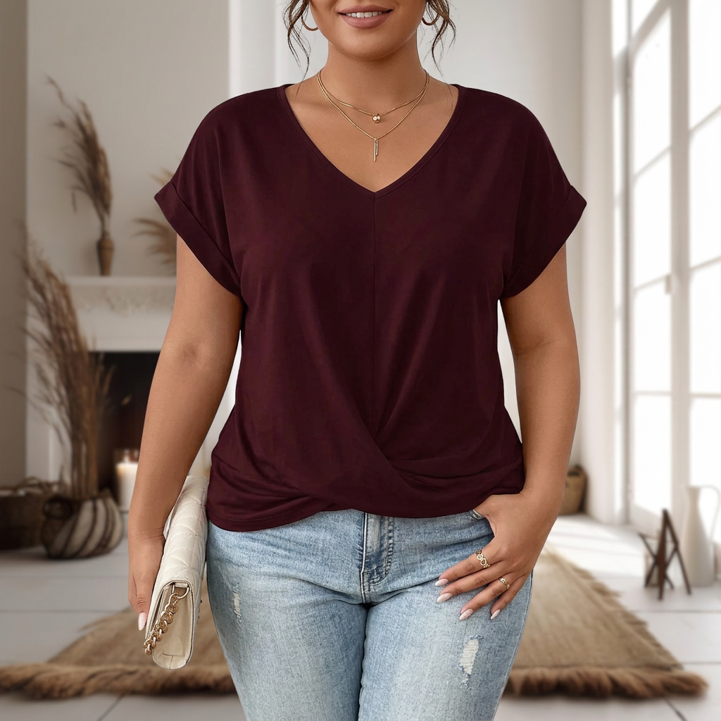 Elle™ | Casual Sweetheart Neck T-Shirt - Plus size model