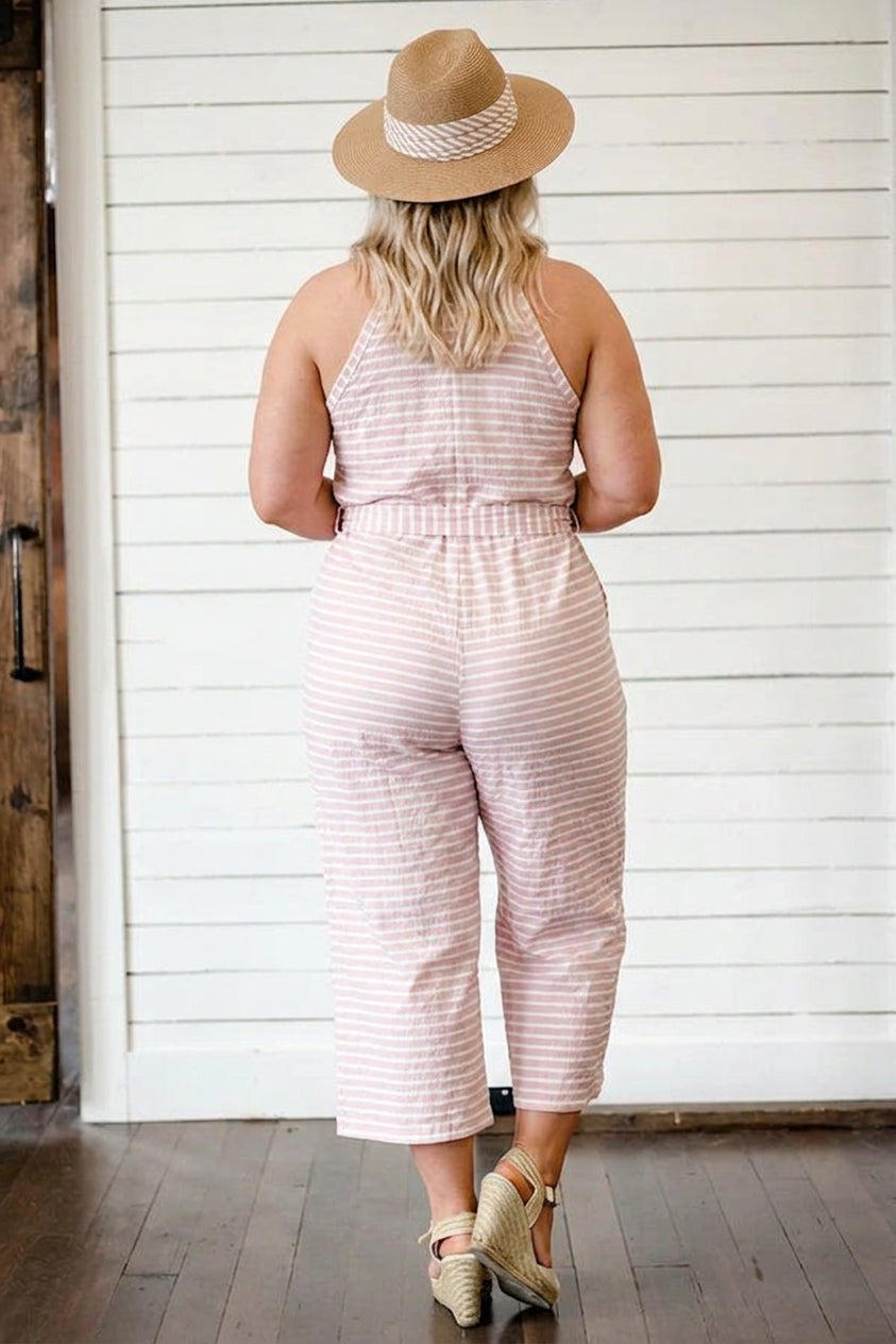 Ember - Pretty Striped Tie Waist Jumpsuit - Plus size model