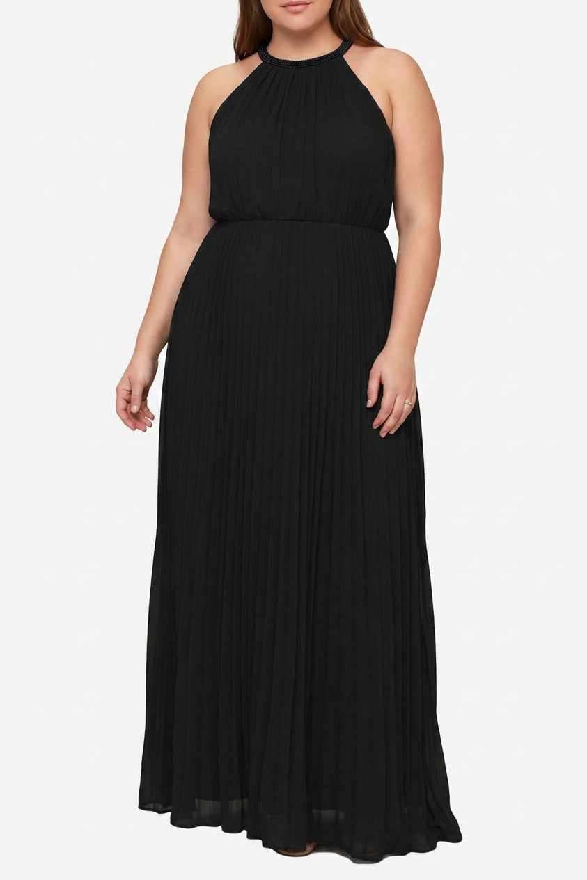 Monica - Sleeveless Belted Maxi  Dress - Plus size model