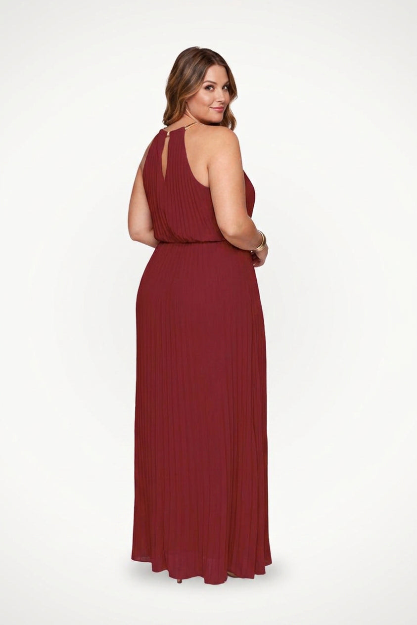 Monica - Sleeveless Belted Maxi  Dress - Plus size model