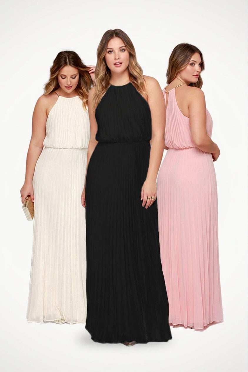 Monica - Sleeveless Belted Maxi  Dress - Plus size model