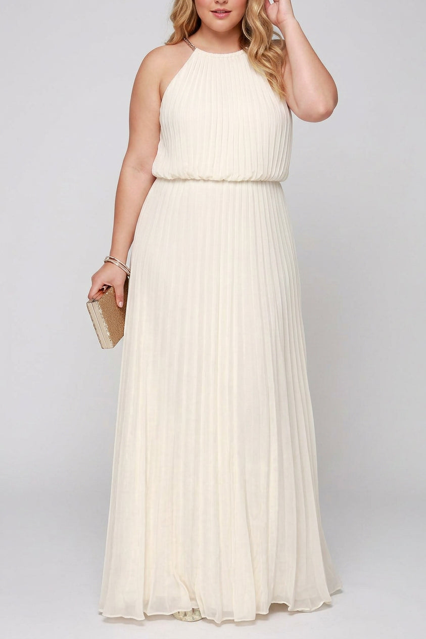 Monica - Sleeveless Belted Maxi  Dress - Plus size model