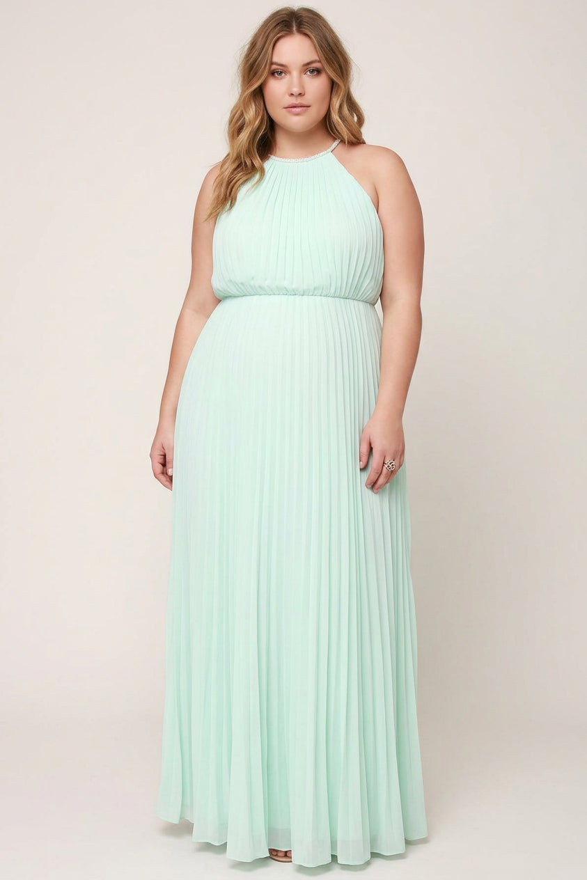 Monica - Sleeveless Belted Maxi  Dress - Plus size model