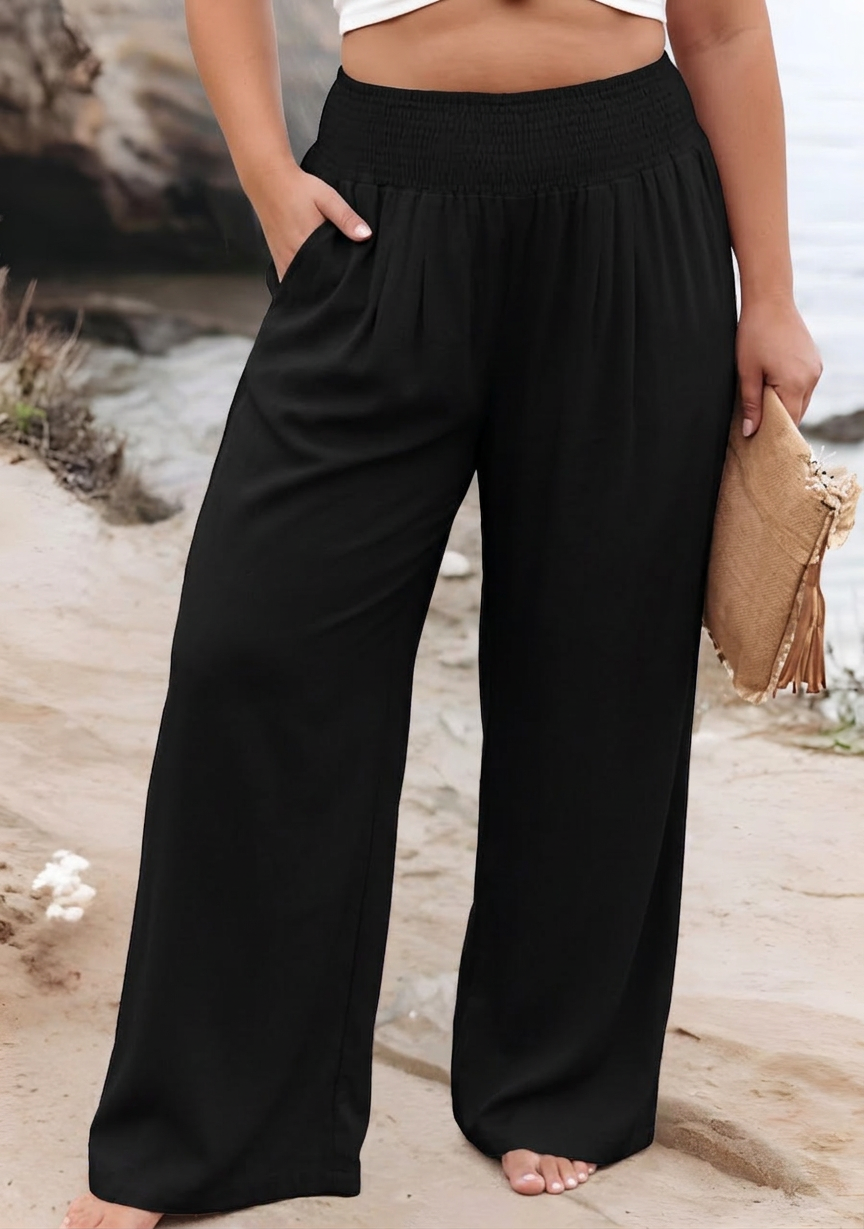 Susan | Flowing Beach Pants with Wide Legs - Plus size model