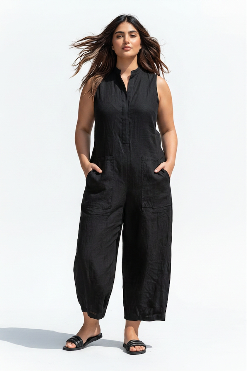 Claudia | Jumpsuit Minimalist Linen - Plus size model