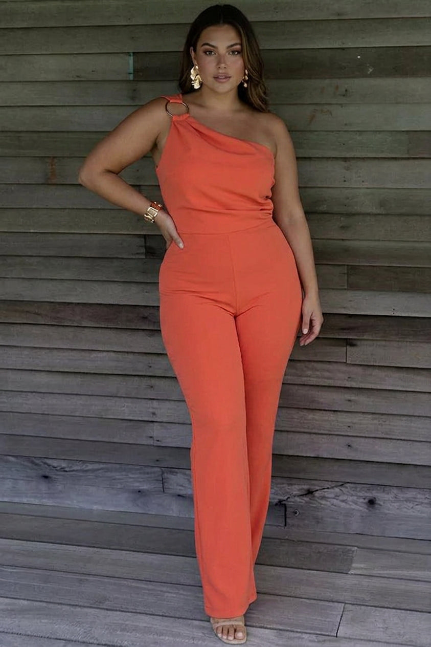 Sunset Boulevard One Shoulder Cocktail Jumpsuit - Plus size model