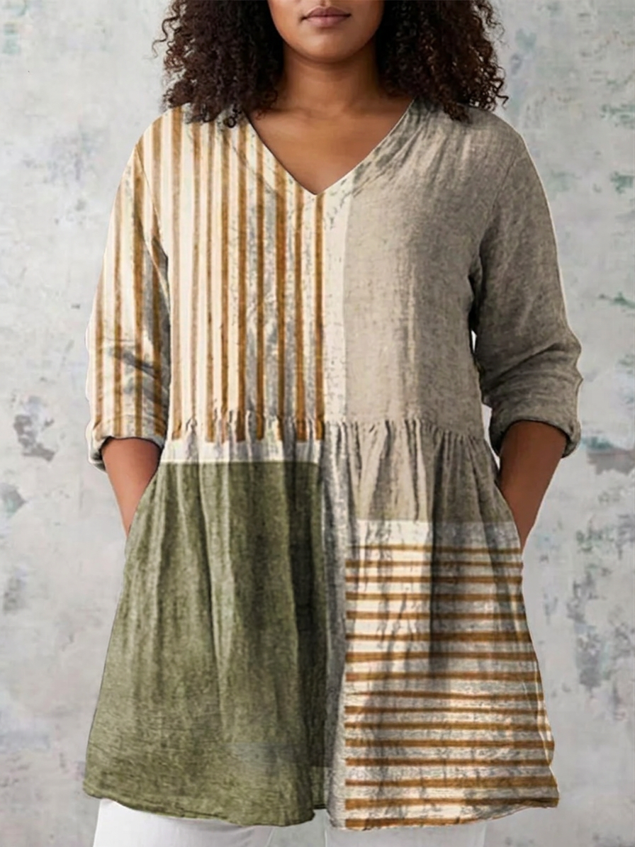 Camille | Long Blouse with V-Neck - Plus size model