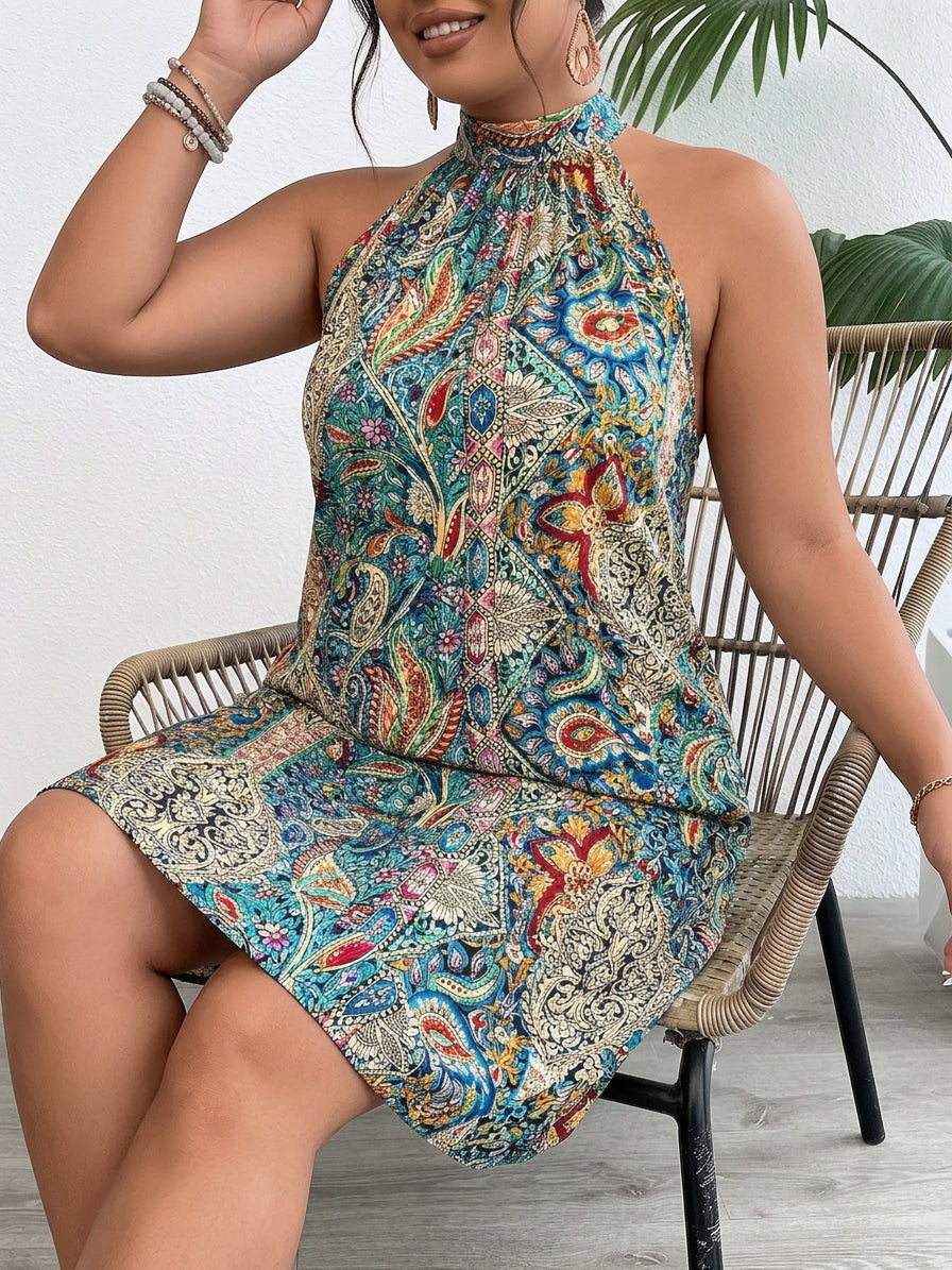 Ruby | Floral Boho Pleated Dress - Plus size model