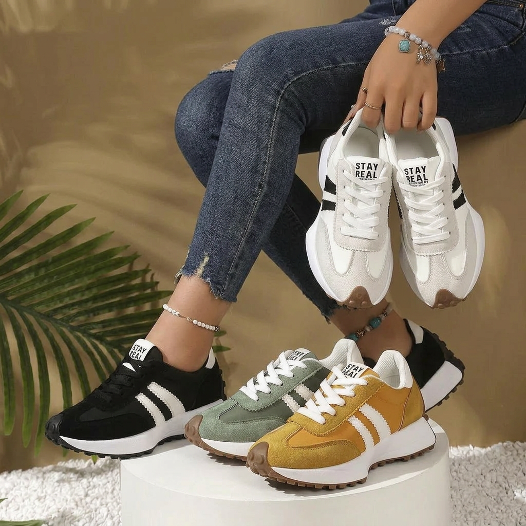 Women's Lace-Up Retro Low-Top Sneakers - Plus size model
