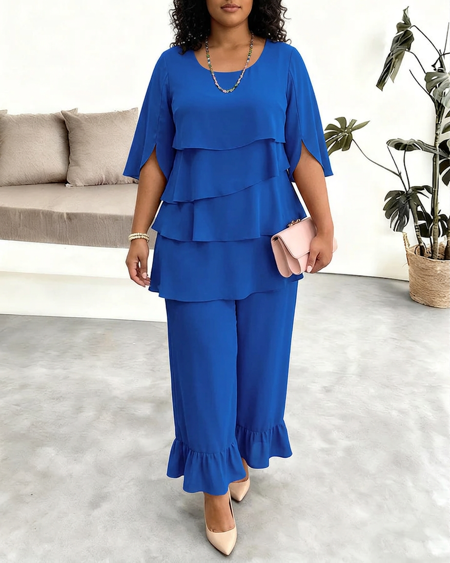 Patricia | Elegant Comfort Ruffle Dress - Plus size model