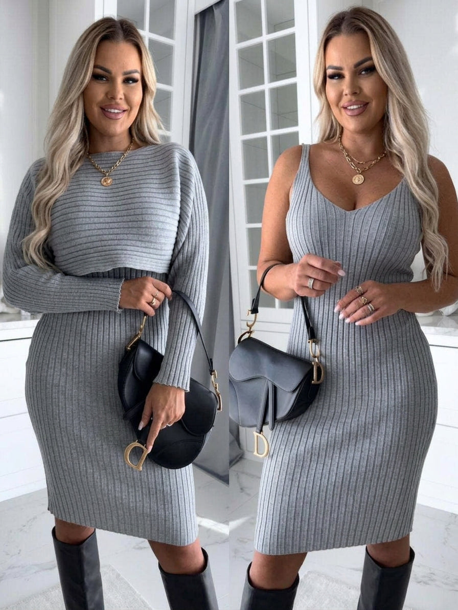 Mia | Ribbed Knit Sweater Dress Set - Plus size model