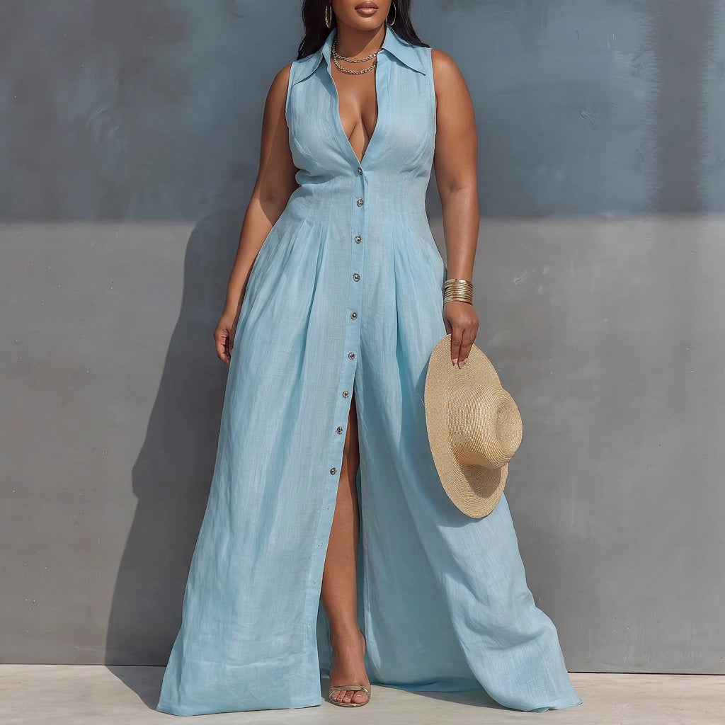 Eleanor High-Waisted Maxi Dress: Effortless Everyday Elegance - Plus size model