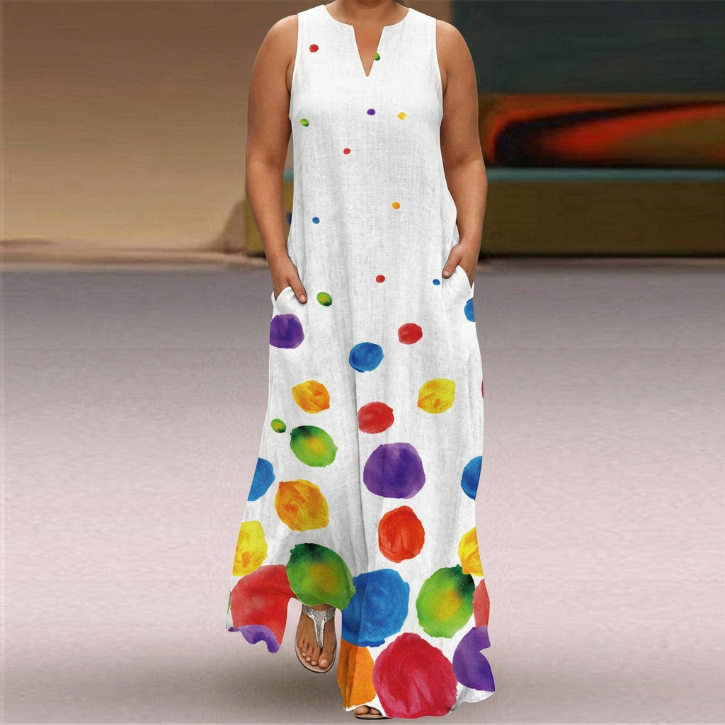 Confettina | V-Neck Sleeveless Polka Maxi Dress - Plus size model
