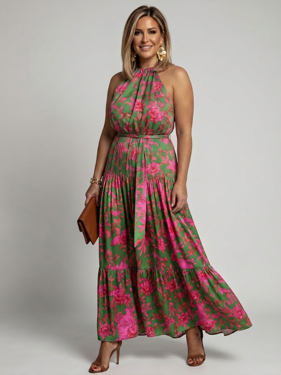 Rowen | Draped Halter Midi Dress - Plus size model