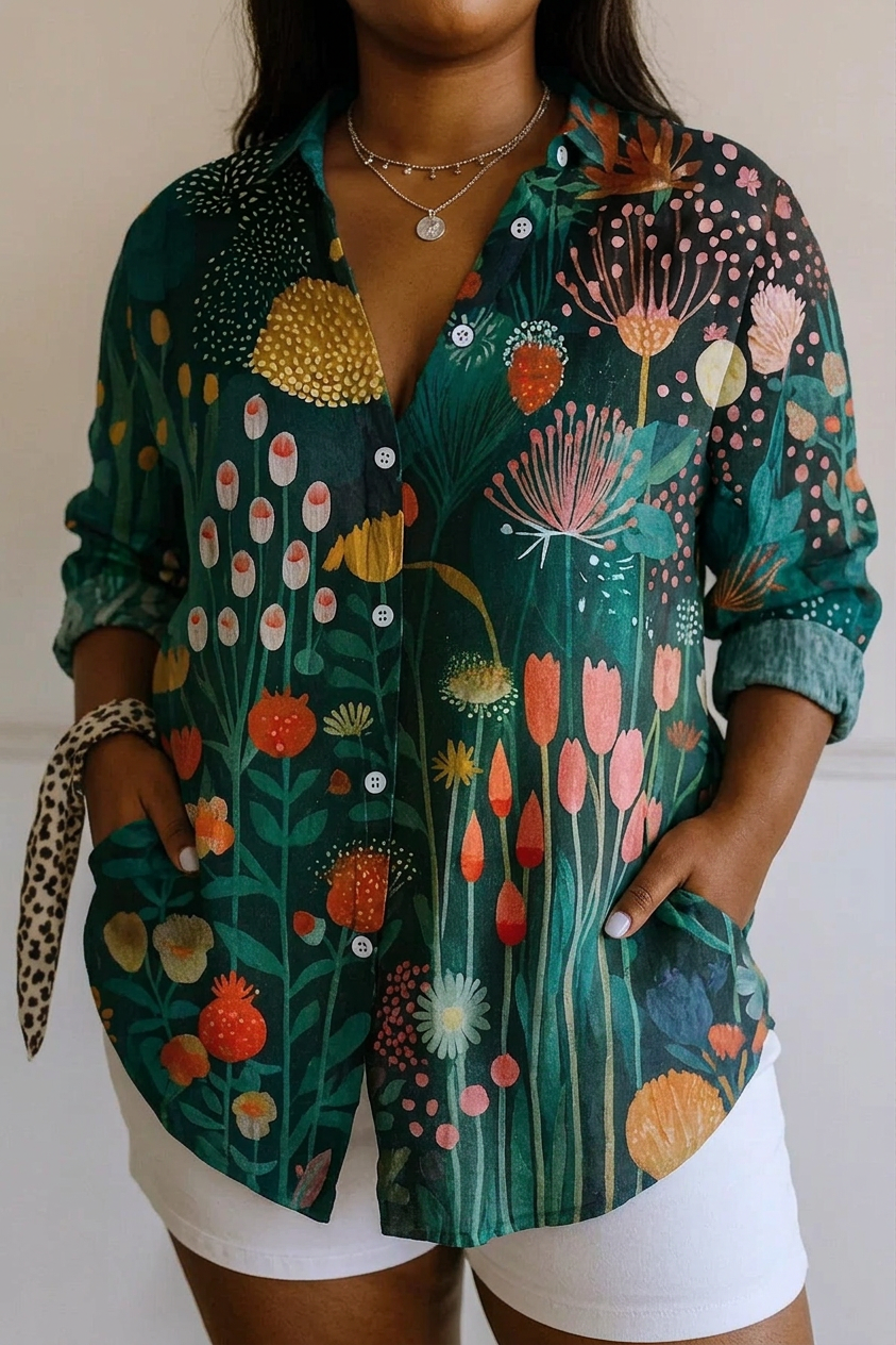 Zara | Patterned Blouse - Plus size model