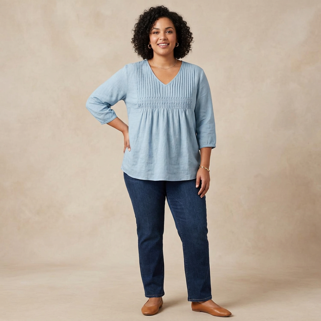 Blake - Pure Linen Cotton Pleated Comfortable tunic - Plus size model