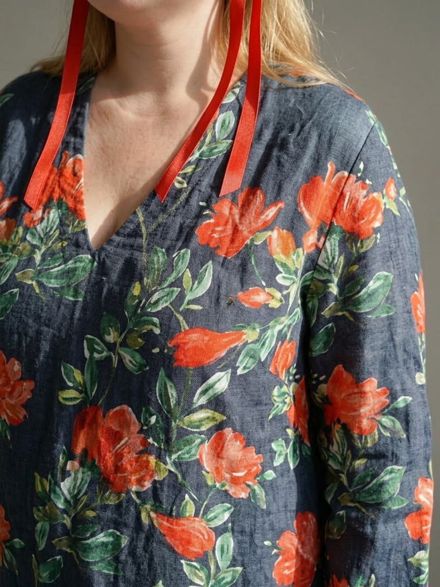 Cyrus | Calm Drape Floral Midi Dress - Plus size model