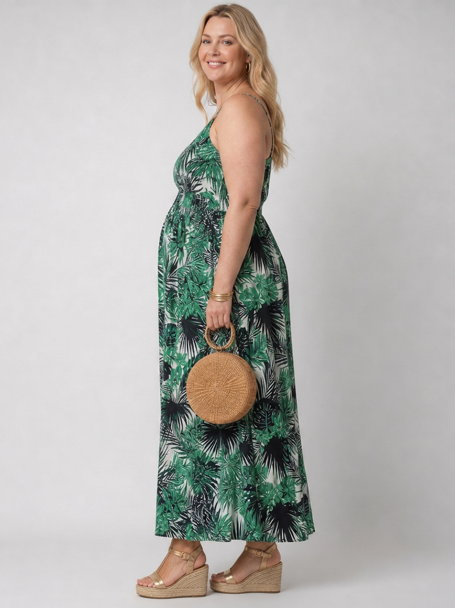 Maravelle | Sleeveless Floral Print Midi Dress - Plus size model