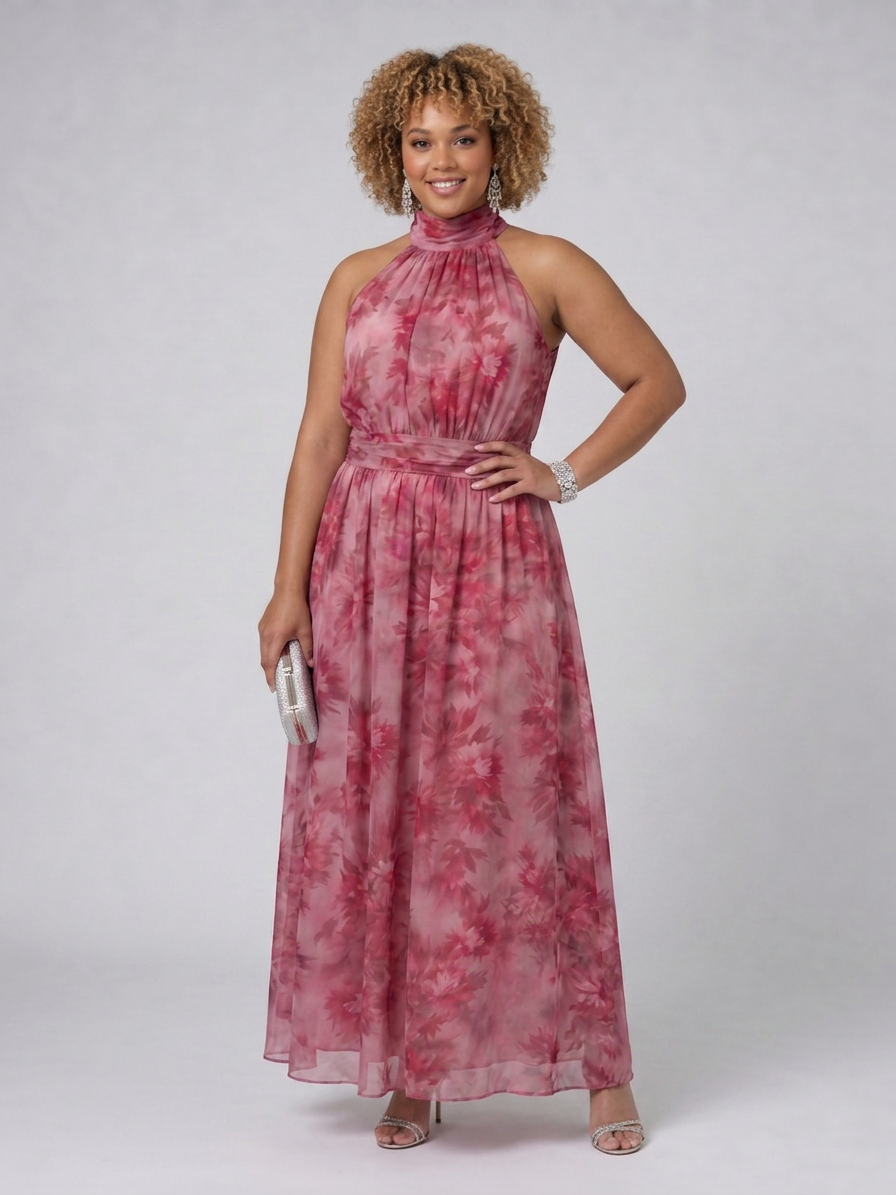 Avien | Soft Halter Neck Midi Dress - Plus size model