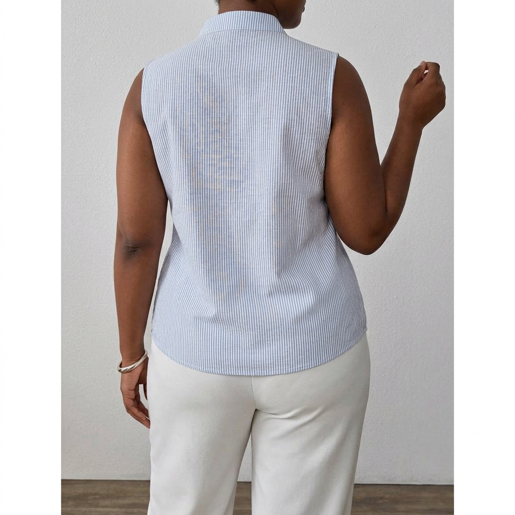 Amara | Striped Sleeveless Top - Plus size model