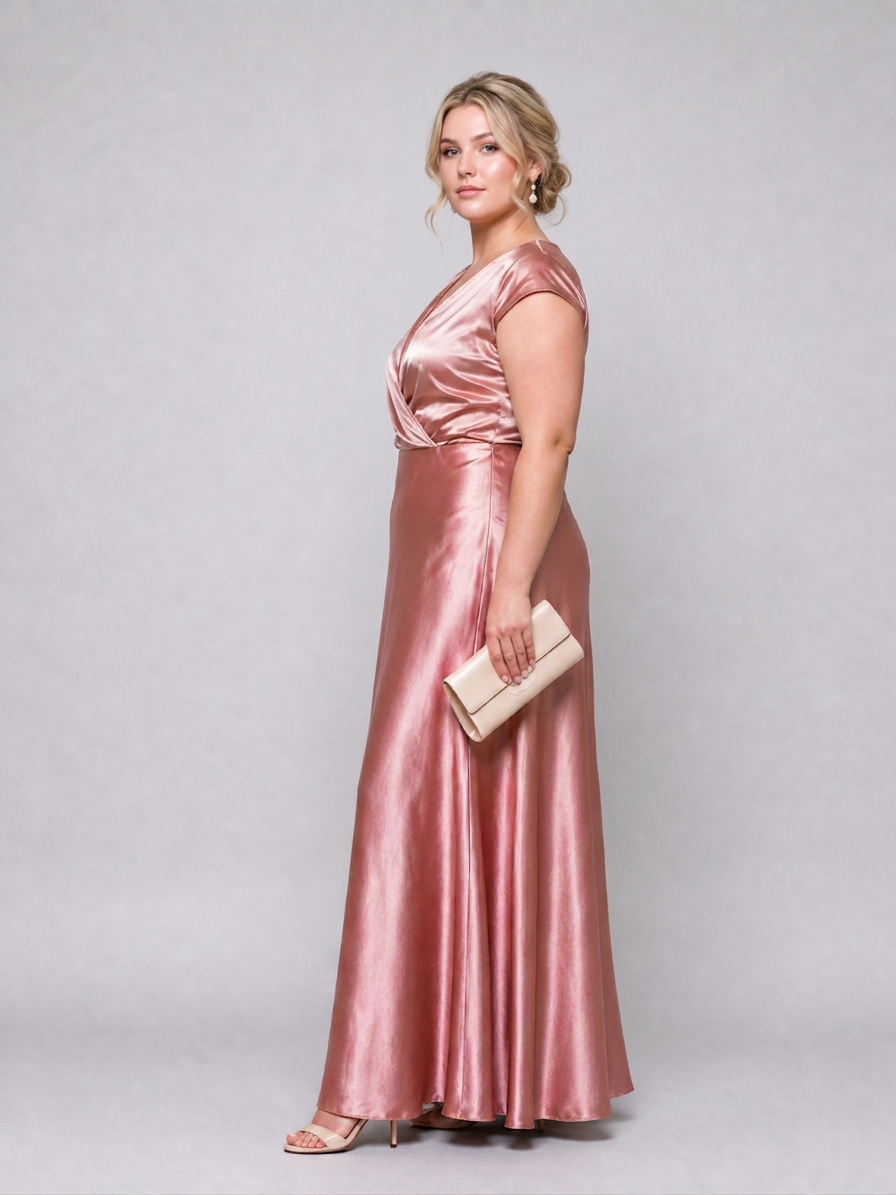 Samouse | Cap Sleeve Wrap Bodice Maxi Dress - Plus size model