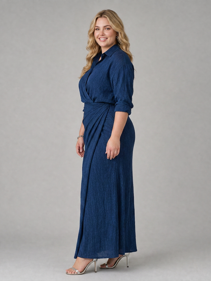 Mirque | Long Sleeve Wrap Front Maxi Dress - Plus size model